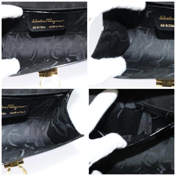 Salvatore Ferragamo Gancini Chain Bag Patent Leather Black Gold - Picture 14 of 15